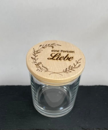 Vorratsglas mit Holzdeckel graviert
