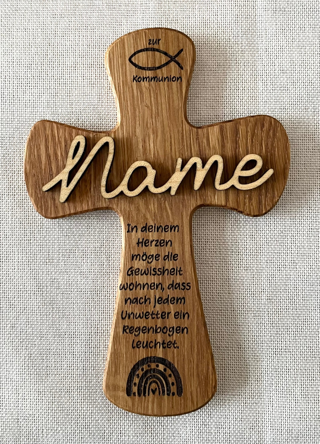 Vintage Holzkreuz personalisiert für Taufe, Kommunion, Konfirmation